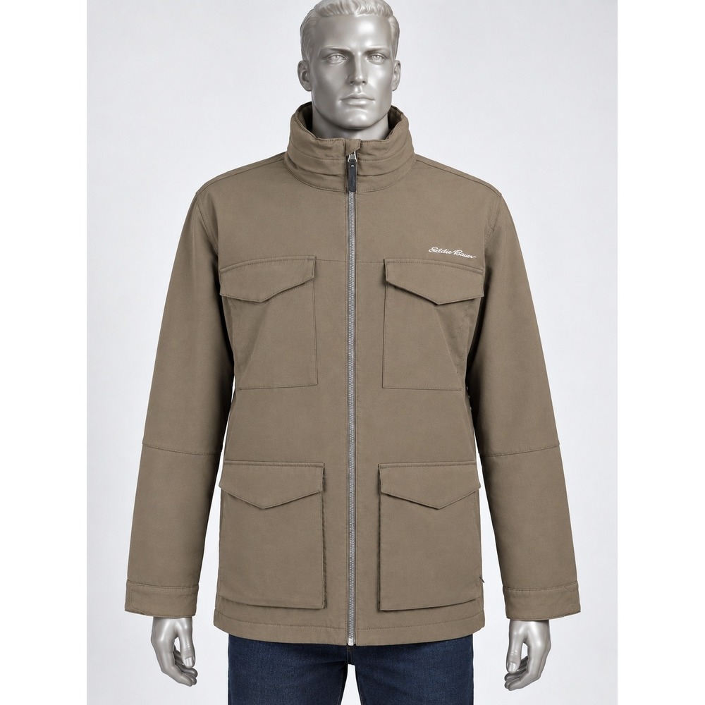 Eddie Bauer XL Travex Mens Taupe Full Zip Field Jacket 4 Pocket Stretch Outdoor
